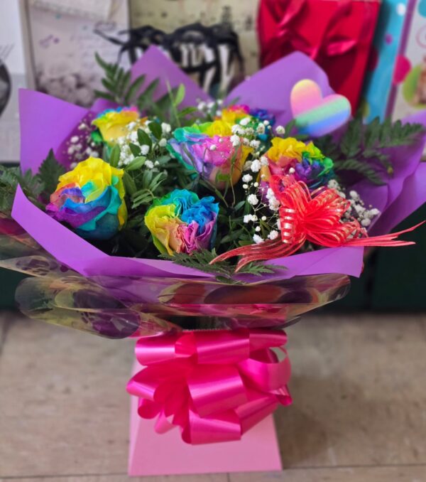 6 rainbow roses